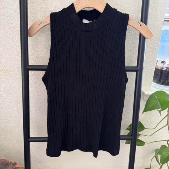 Vince Ribbed Mock Neck Sleeveless Tank Top in Black Size Small - Picture 3 of 6